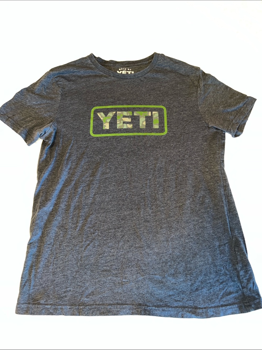 Yeti Men's Dark Heather Gray Short Sleeve Tee with Green Logo